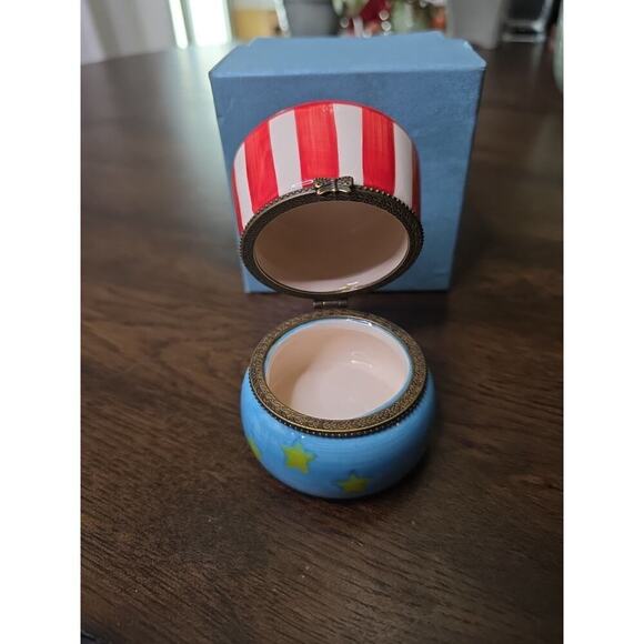 Vintage Uncle Sam USA Flag Top Hat Porcelain Hinged Trinket Box W/Star Trinket. - Picture 5 of 16